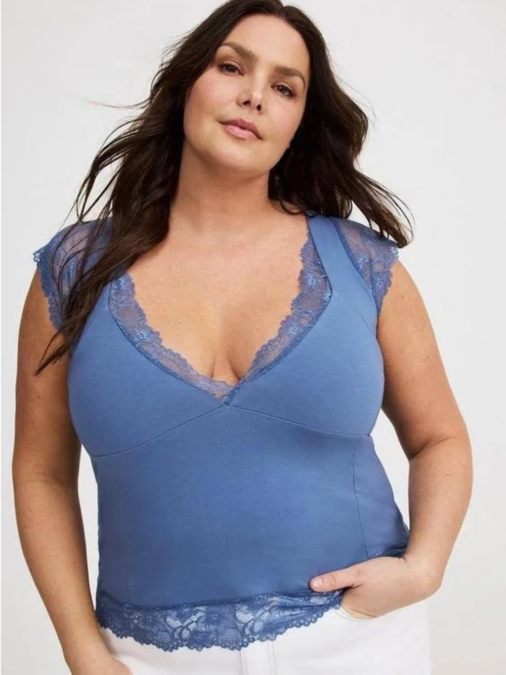 NWOT.  Torrid Periwinkle Blue Lace-Trim V-Neck Bandeau Cami